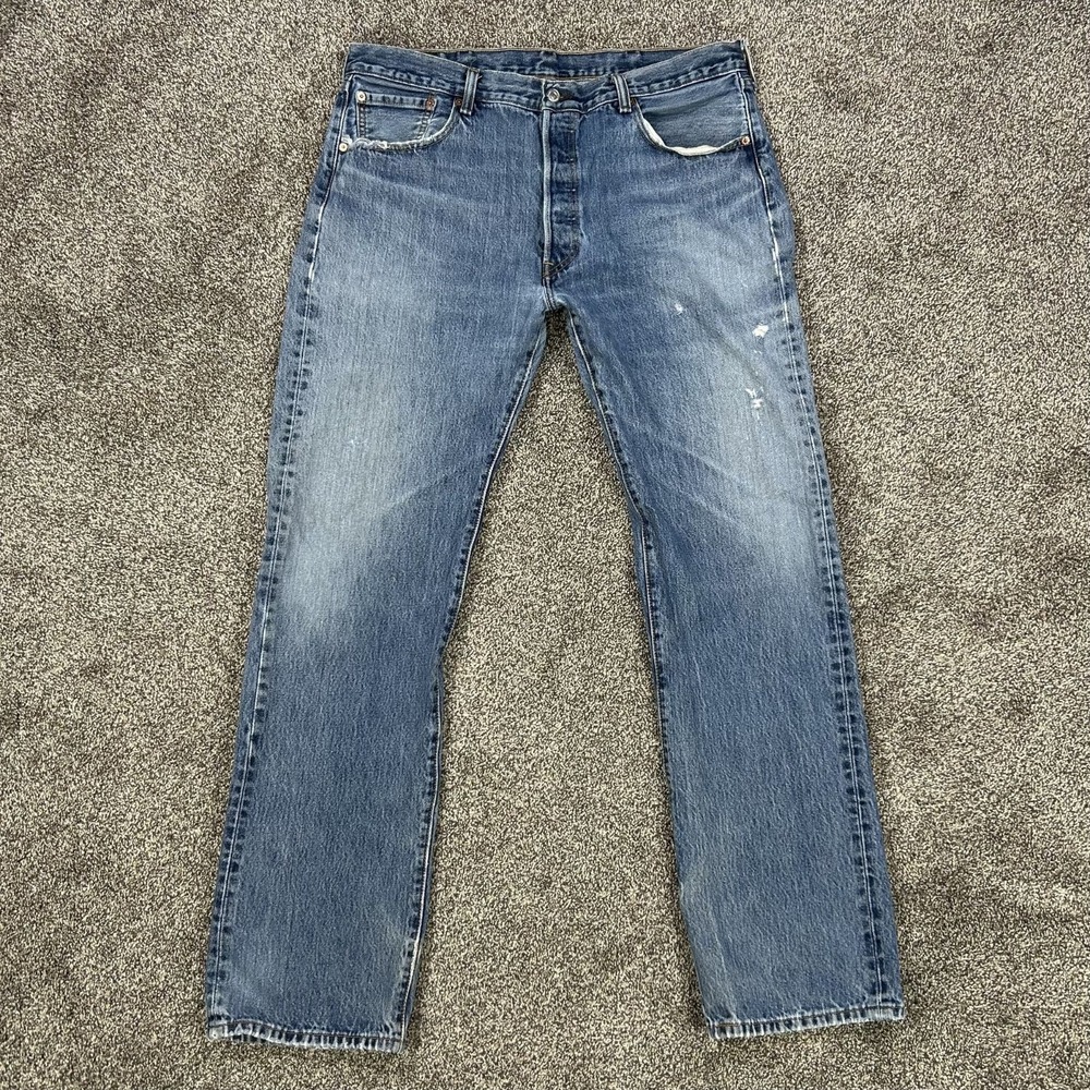 Levis Original Fit Button-Fly Jeans Mens 38x34 Blue Wash Denim Fits 38x32 Casual